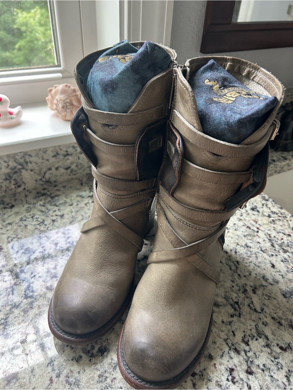 Freebird by Steven Taupe Brown Strappy Leather Ankle Boots